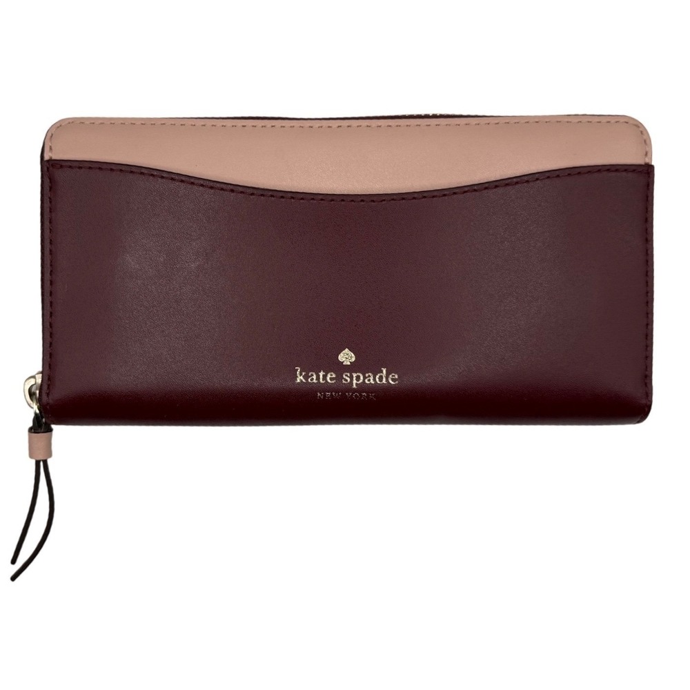 KATE SPADE Staci Colorblock Large Continental Wallet, Deep Red and Blush Pink - Picture 1 of 13